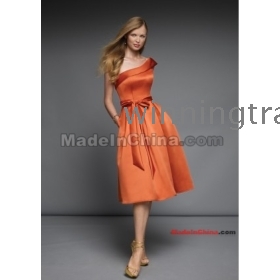 2012 szatén egy váll Tie derék Orange Keen hossza koszorúslány ruha