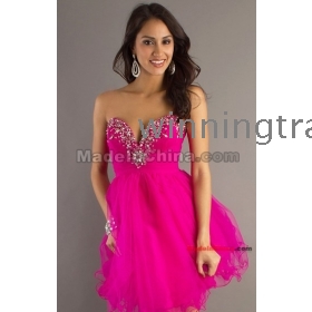 2012 pink beading Sweetheart  Short/Mini Tulle  Prom Dresses Evening prom party Dress