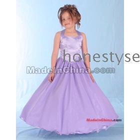 Light purple Halter necklines satin Flower girl dress Junior Bridesmaid Dress wedding dress size :2-14 years