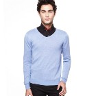 VANCL Richard V-Neck Modal Sweater (Men) Light Grayish Blue SKU:638412