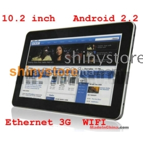 Ethernet team 10.2 inch Android 2.2 3G Tablet PC: 1GHz CPU, 4GB HDD, 512 , Camera, HDMI, Android Market