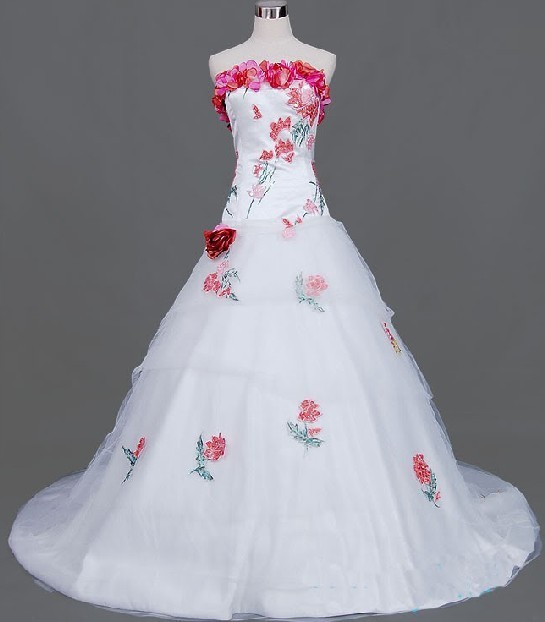 white gown with red flowers