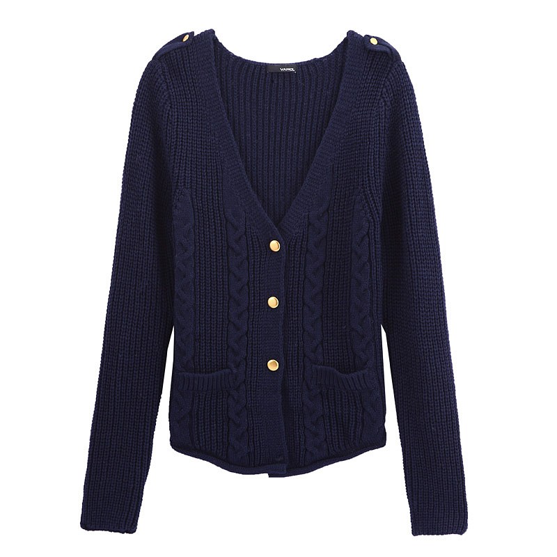 VANCL Anfisa Cable Knit Cardigan Navy Blue SKU Wholesale VANCL Anfisa