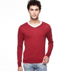 VANCL Richard V-Neck Modal Sweater (Men) Purplish Red SKU:638414
