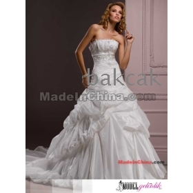 custom 2012  style  Applique convex Chapel Train   taffeta dress gowns Strapless -Up Wedding Dresses 