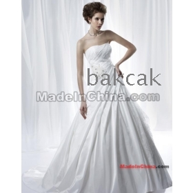 Custom- sexy style  taffeta  strapless Chapel Train Applique Beading zipper up The bride wedding dress
