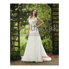  Organza Strapless Sweetheart Neckline Elegant Applique Accents  Wedding Dress with Sweep Train