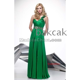 maat - mad 2012 A - lijn chiffon een schouder Kralen sjerpen Floor-length Alyce Exclusieve Prom Dresses Speciale Gelegenheid Jurken - Style