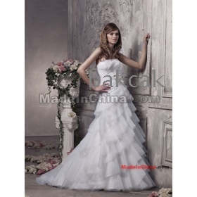  2012 A-line organza strapless and  Chapel train gorgeous Flowers Draped style zipper up bride wedding dresses Custom- any size/colour
