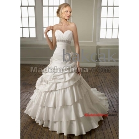  custom-mad  gorgeous style Sweetheart Chapel train taffeta Beading Flowers Tiered -up bride wedding dress