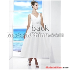  Organza Sexy V-neck with Rouched Bodice and A-line Skirt Hot Sell 2011 Short Beach  Gowns for wedding Dresses SA464