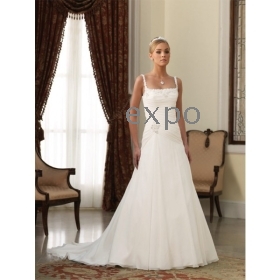 Free shipping ! Chiffon A-line Spaghetti Straps Sleeveless Court Train Wedding Bride Dresses  