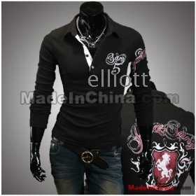 Wholesale -2013 men's t-Shirts Slim Korean long sleeve mens t shirts  shirt Letters printed black TH15