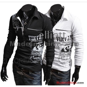 Wholesale - new arrive Slim printed men's t shirts men's clothing men's shirts white black 2391