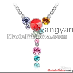 Wholesale - Free shipping Fashion String of wine red Crystal round pendant Necklace elements     7