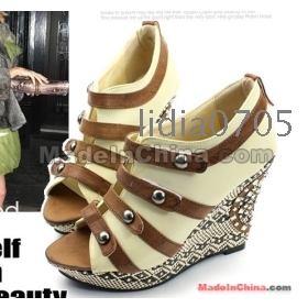 Free Shipping Wholesale New Style Fashion Sale Noble Sexy Buckle Multi-Row Slope Peep Toe Wedge Shoes US5-8.5