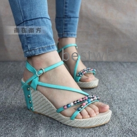  women ladies sandals with bead fashion wedges heel 2 colors new summer shoes #25805