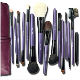 na Party!15ks Purple Kosmetické make- up štětce kartáč s taškou Kožené pouzdro H4450