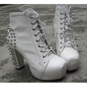 New Fashion Women Spike Studded Rivets Platform Thick High Heels  Up Ankle Boots Shoes 35-40 #125-9 