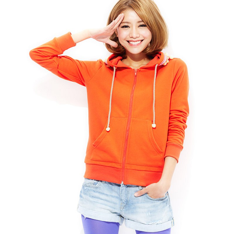 VANCL Indian Pompom Zip Hoodie Women Orange SKU