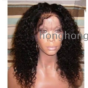 Brazilian jerry curl  Indian Remy Human Hair  lace wig 20"1b#