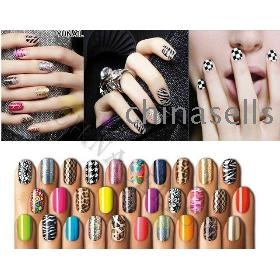 5sets 16pcs/set metaal kleur cosmetische nagel patch stickers strips art nagellak stickers nail wraps 368colors kiezen