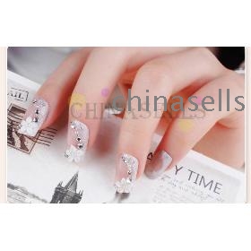 free ship 24pcs/set 3D flower beauty nail accessories acrylic nail art false  nail tips nail stickers bridal nail with glue