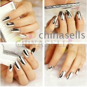 free ship 12pcs/set electroplating metal false nails beauty  optional acrylic nail art false  nail tips stickers accessories 2colors choose