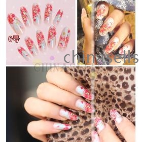 10color 24pcs/set 3D flower beauty nail accessories optional acrylic nail art false nail tips long nail stickers bridal nail with glue