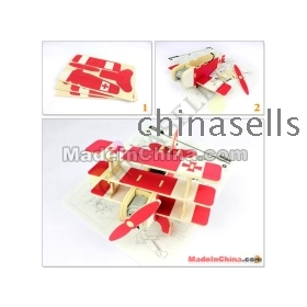 in stock High quality educational children toy wooden solar-powered aircraft model airplane building block baron three wing aircraft P250 