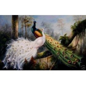 Beautiful Modern Abstract art oil painting: two peacock