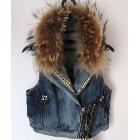 Free shipping 2013 Fashion jean vest <7f310460d57a17c819816dc920dbb5> Natural raccoon fur collar denim vest fur vest waistcoat gilet Wholesale