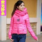 Free Shipping !~Fashion neon candy color short design women's winter  with a hood scarf down coat 4-Colors Size:S~XL