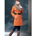 Free shipping ! 2012 brief winter double breasted thermal thickening wadded jacket fur collar long design trench outerwear size:M/L/XL/XXL/XXXL 