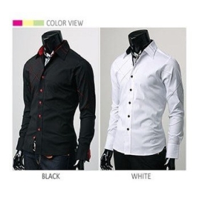 Wholwsale Free Shipping New Mens Shirts Casual Slim Fit Stylish Dress Shirts Color:white and black Size:M L XL XXL 