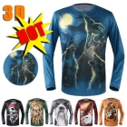 Free Shipping 2013 Fashion Men 3D Blue Wolf 3D Print Male Quick-Drying Long-sleeved T-shirt TA01