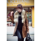 Free Shipping High Quality 2012 New Fashion Women Fur Coat with Raccoon Wool Collar Overcoat for Woman Lady Winter Warm Black/brown size:S/M/L/XL/XXL