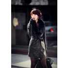 Free Shipping High Quality 2012 New Fashion Women Fur Coat with Raccoon Wool Collar Overcoat for Woman Lady Winter Warm Black/brown colors size:S/M/L/XL/XXL