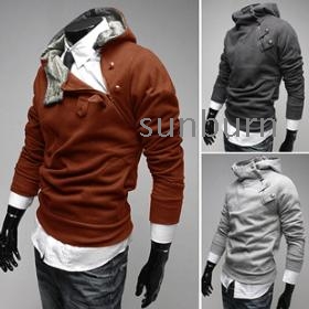 Men's oblique zipper metal buckle fleece thickening male with a hood sweatshirt HOODIES!COTTON FLEECES COAT JACKETS plus size