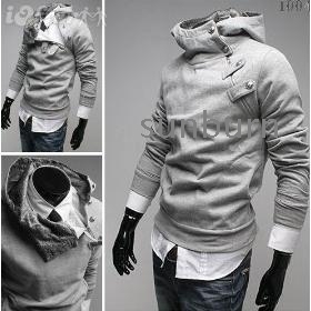 Men's oblique zipper metal buckle fleece thickening male with a hood sweatshirt HOODIES!COTTON FLEECES COAT JACKETS plus size 6-colors