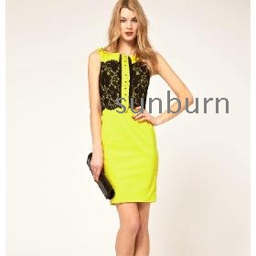 Free shipping Women's fashion sleeveless dress yellow black dress Casual dresses brand style UK8~16 DN032