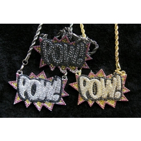 iced out necklace say. pow or bang necklace,bling bling big sean pow,hiphop neckalce three color