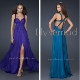 2012 Fall Long flowing dress front slit cut out sides open criss-cross back asymmetrical prom dress