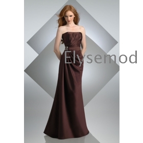 Strapless Neckline A-Line Gown Natural Beads Covered  Meshsquares Chocolate  Bridesmaid Dresses