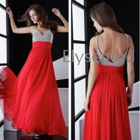 Fresh Looking Sequin Embellished Bodice V-Neck Long Formal Evening Gown Prom Dresses