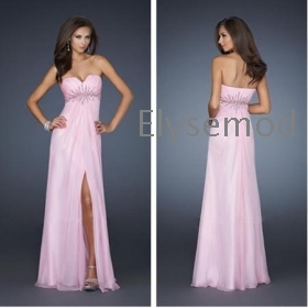 Gratis forsendelse 2013 Newly Ankommer A-line Beaded Accents Chiffon Sexy Front Slit Prom Kjoler