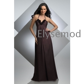 V-Neck Halter Neckline Flowers A-Line Skirt Mink Empire Waist Bridesmaid Dresses Cheap