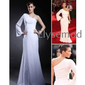 Kim Kardashian Trumpet/ Mermaid One Shoulder Floor-length Bell Chiffon Emmy/ Evening Dress
