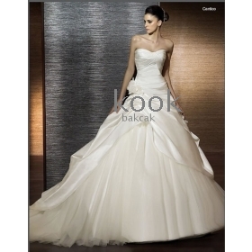 free shipping 2011 new style!Strapless applique detailed pleated satin court train strapless mermaid wedding dress ruffled custom-tailor  fs19