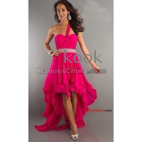 free shipping Wholesale  Custom- 2012 New style Chiffon One Shoulder High-Low Dress by Temptation Prom Dress